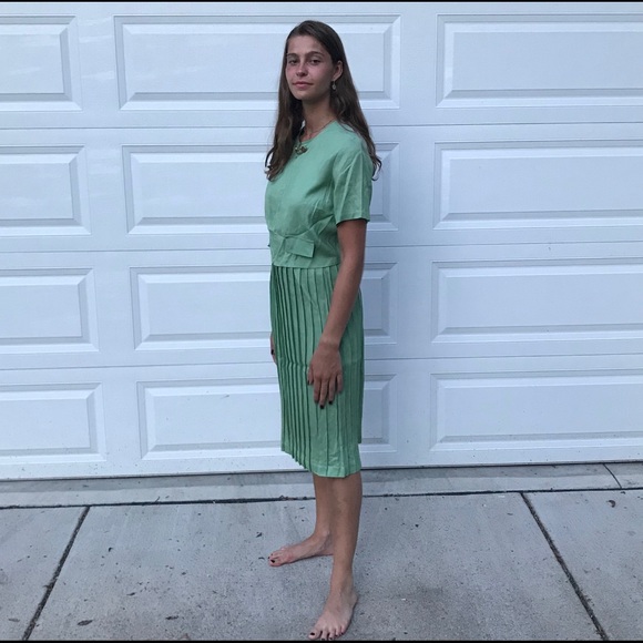 Vintage 1950 1960 turquoise pleated midi skirt set - Picture 3 of 8